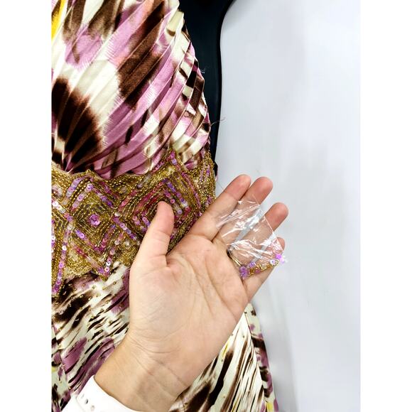 Y2K Satin Beaded Halter Gown Dress - Picture 6 of 6